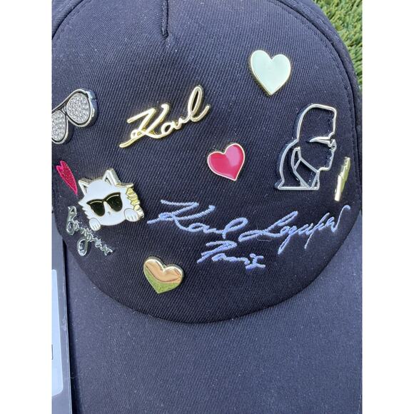 KARL LAGERFELD Silhouette Hat Signature Logo, Pin, Embroidery Adjustable NEW!